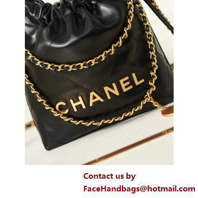 Chanel Shiny Calfskin  &  Gold-Tone Metal CHANEL 22 Mini Handbag AS3980 Black